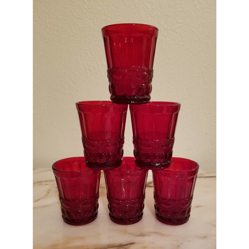 L.G. Wright Set Of 6 Ruby Red Eye Winker Flat Tumblers